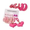 6 Pairs of Pink Suits, Fashion Pearl Love Earrings, Earrings, Card Packs, Resin Earrings for Women