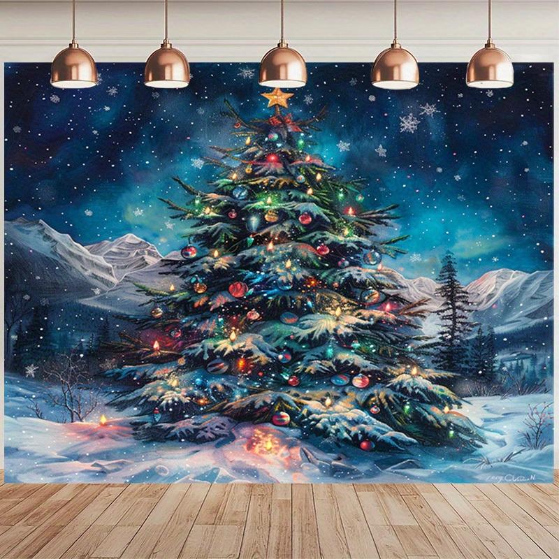 Nordic Christmas Snow Scene Tapestry Christmas Tree Lights Snow Scene Living Room Feature Wall Room Decor 100X70CM