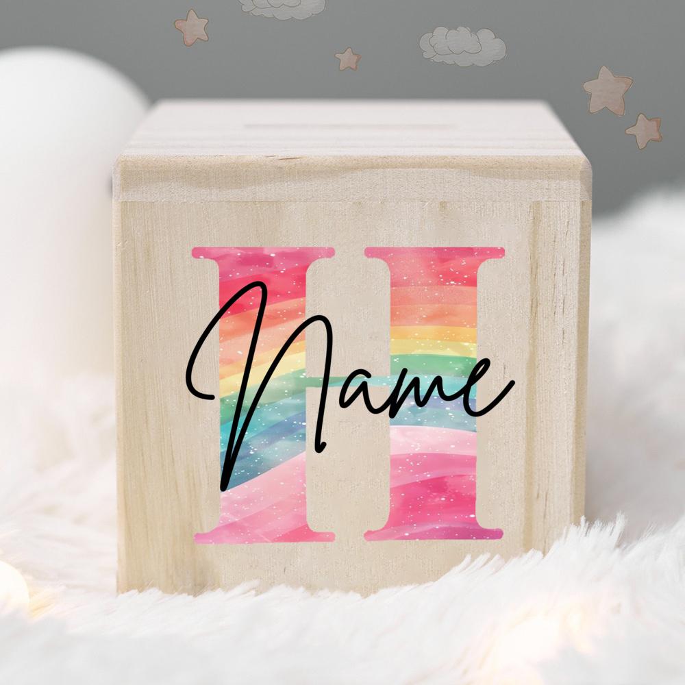 Personalized Money Box Kids Money Boxes Rainbow Letter with Name Coin Collection Box Wooded Coin Bank Child Birthday Shower Gift