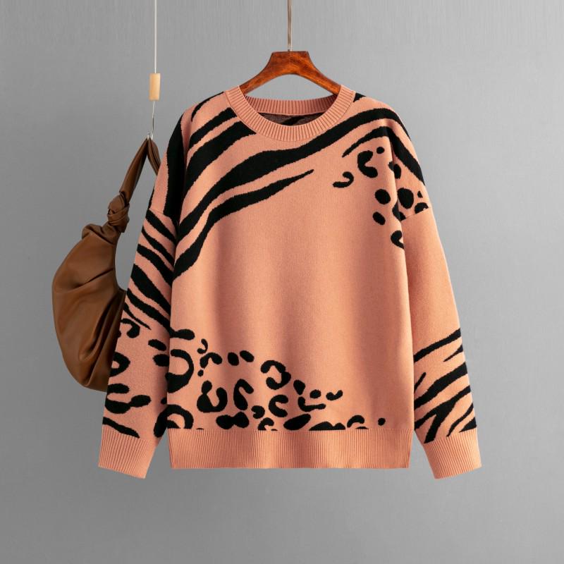 2023 European & American Leopard Print Long-Sleeve Knit Sweater for Women - Autumn/Winter Fashion