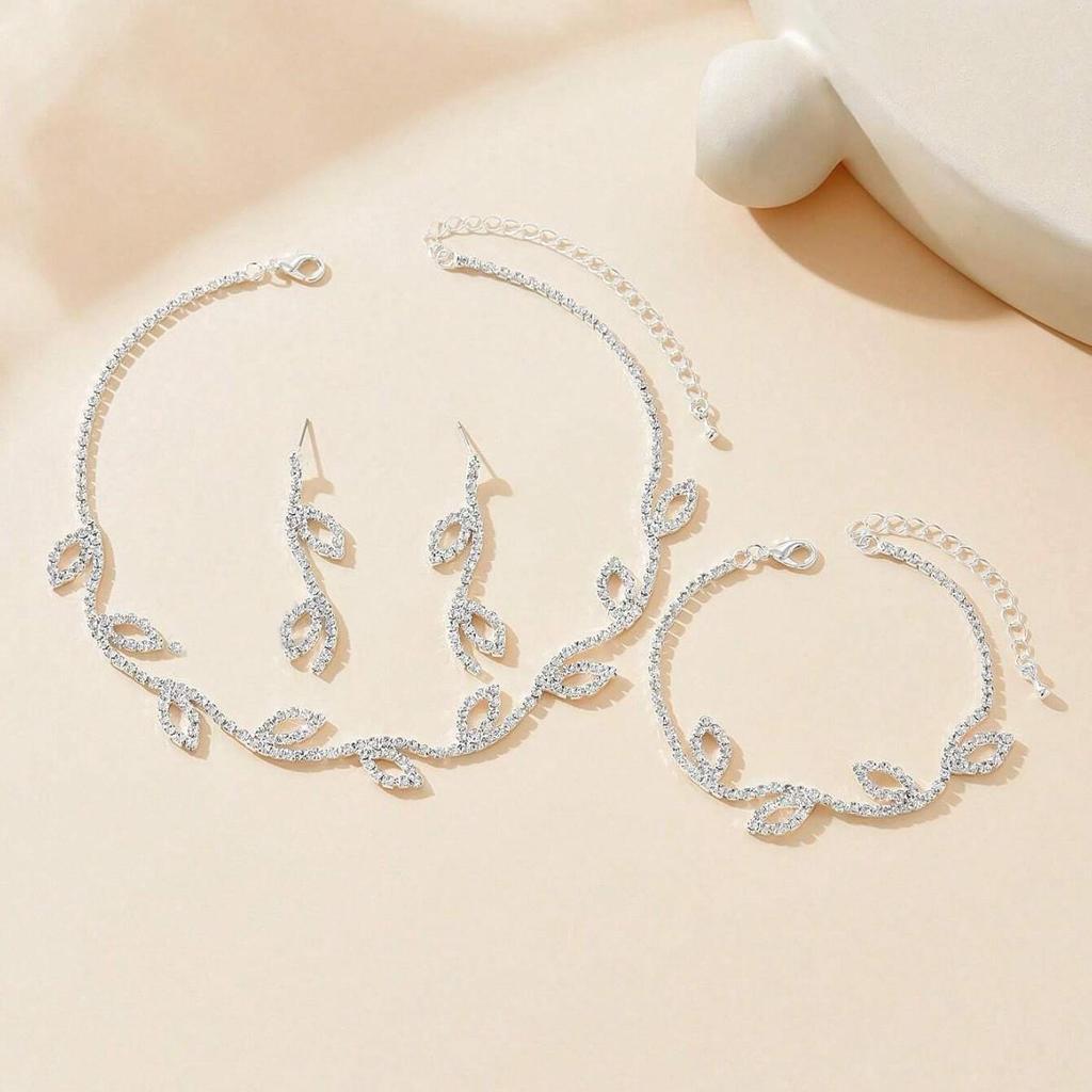 Elegant Leaf Jewelry Set: Multi-Color Necklace, Earrings, Bracelet - Perfect for Brides, Banquets & Evening Gowns
