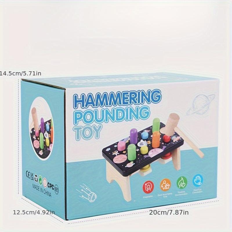Wooden Hammering Toy with Colorful Pegs Educational Sensory Play for Youngsters, Fine Motor Skills Development, Space Themed Design, Perfect Gift