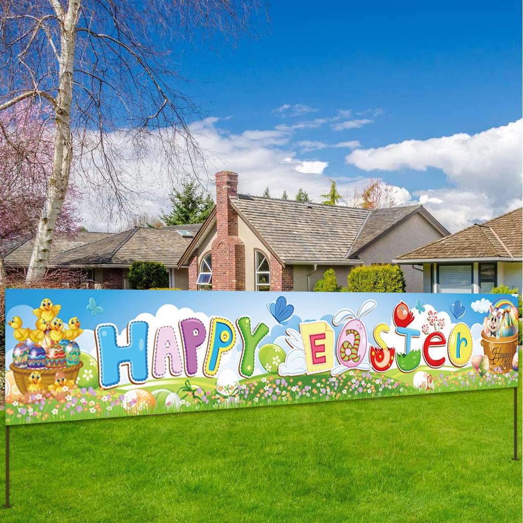 300 * 50Cm Easter Courtyard Porch Fence Decorative Banner Rabbit Egg Poster Custom