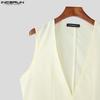 INCERUN Two Pieces Men Sleeveless Waistcoats Long Stitching Flare Pants Sets