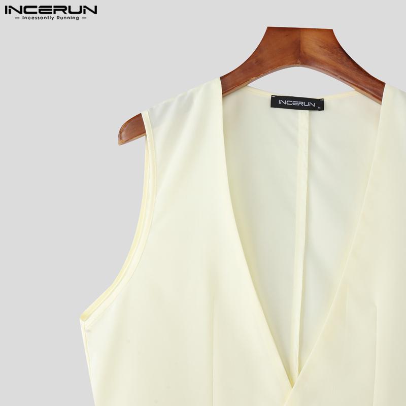 INCERUN Two Pieces Men Sleeveless Waistcoats Long Stitching Flare Pants Sets