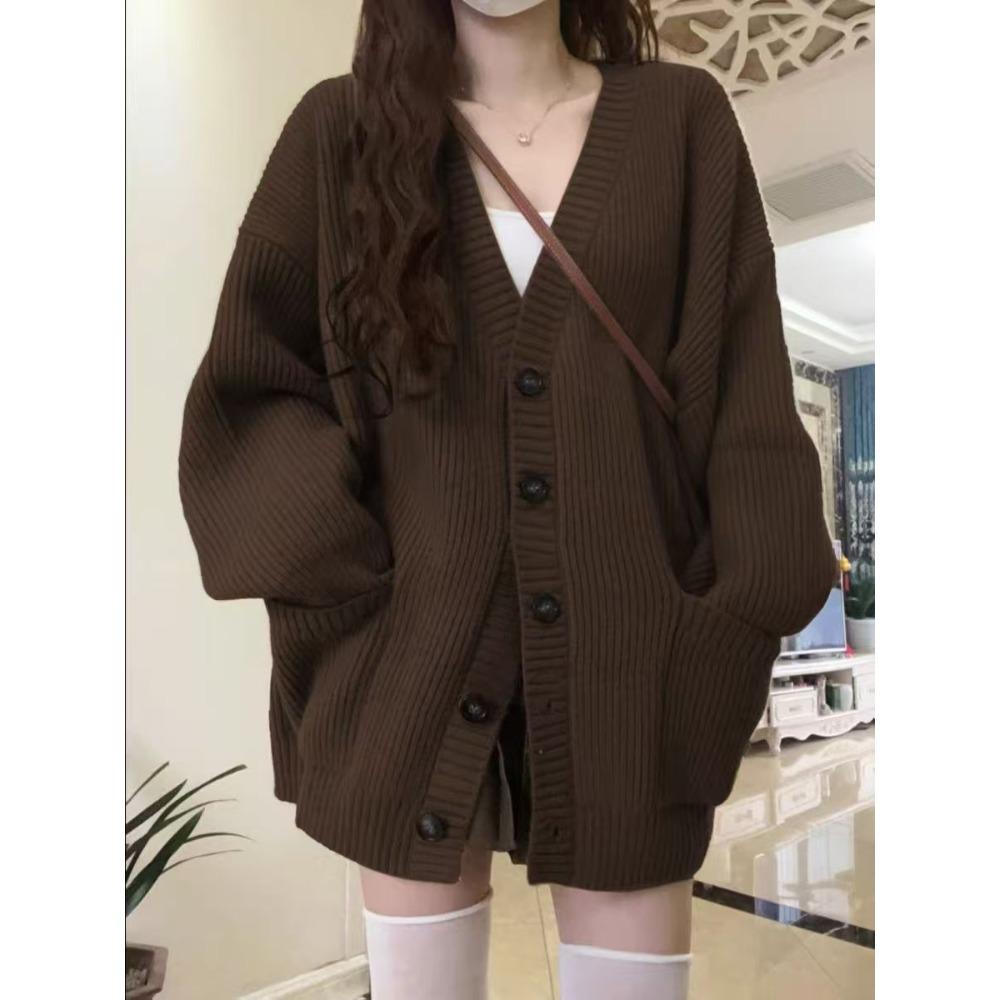 Koreanischer Strickpullover Damen Herbst Winter Oberbekleidung Lockerer Cardigan Mantel Lässige Übergroße Strickjacke