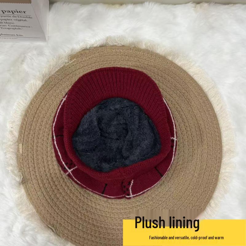 Damenmode Woll-Entenschnabelmütze für Herbst/Winter - Gemütliches Strickmuster mit Samtfutter, Perfekt für Mittelalte und Ältere.