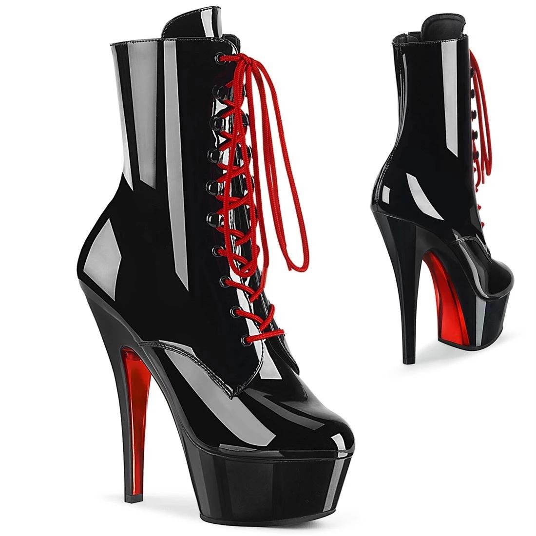 

15 см Ненавидящие Небо Высокий Каблук Тонкий Каблук Толстая Подошва Водонепроницаемая Платформа Красные Ботинки на Шнуровке 46 чёрный