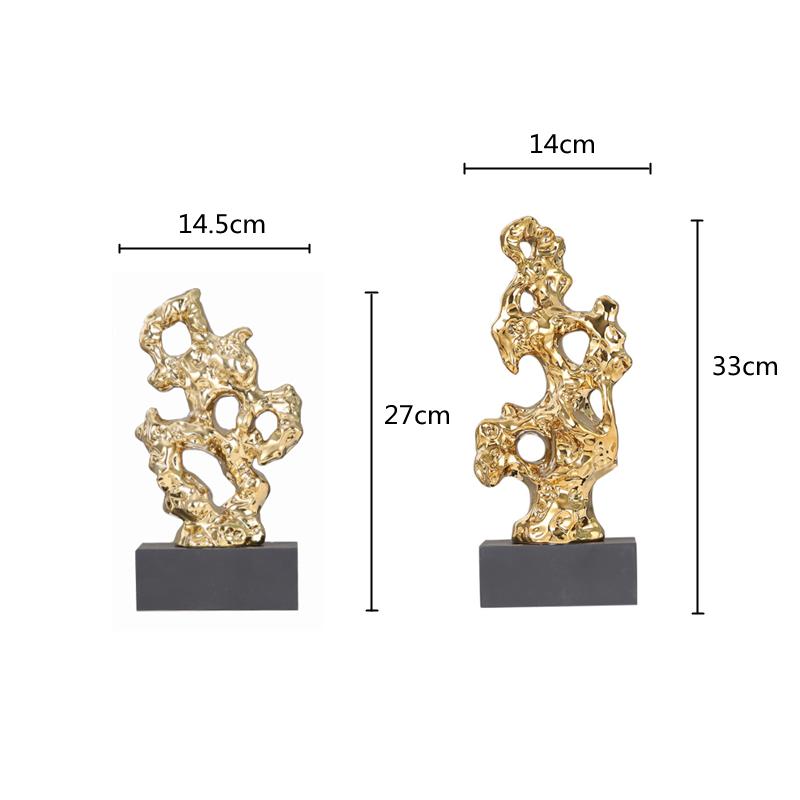 Harzornamente Gold Hohlgeschnitzte Steinstatue Taihuite Korallenskulptur Dekorative Figuren Heimdekoration Zubehör