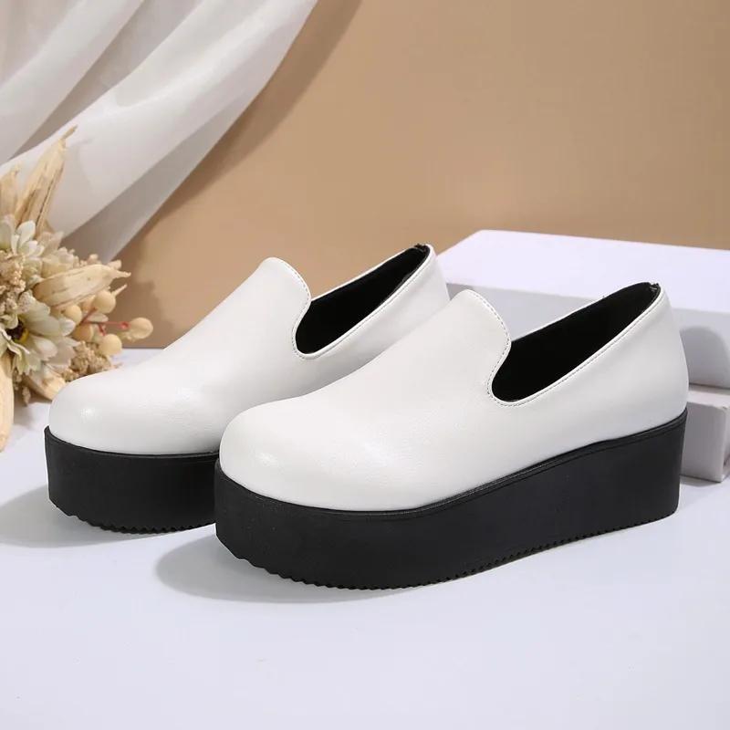 Women's Large Size Loafers Platform Sole One Kick Round Toe Anti-Slip Sole Shoes Women Leisure Fashion Roman Zapatillas De Mujer