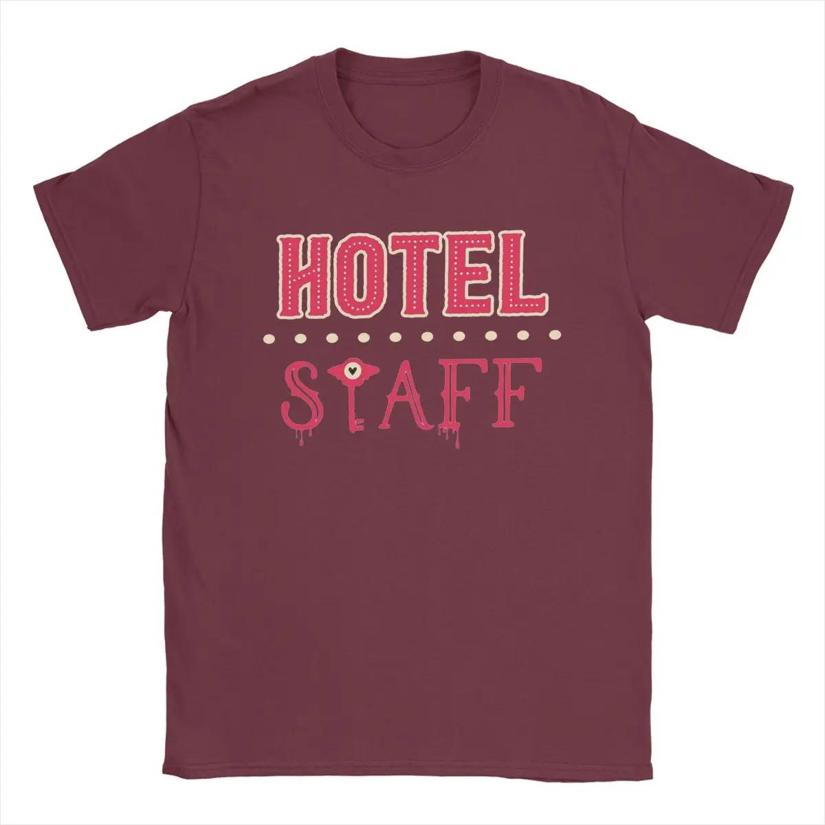 

Hazbins Hotels Staff Men T Shirts Novelty Tee Shirt Short Sleeve O Neck T Shirts Cotton Plus Size Clothing XXXXXL бордовый