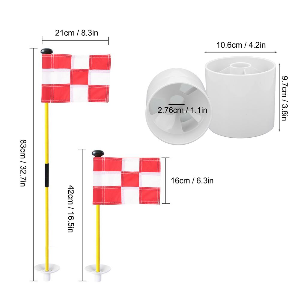 Golf Pin Flag Hole Cup Set for Mini Putting Green Flagstick Yard Practice Supplies Portable 2 Section Detachable White Red Grid