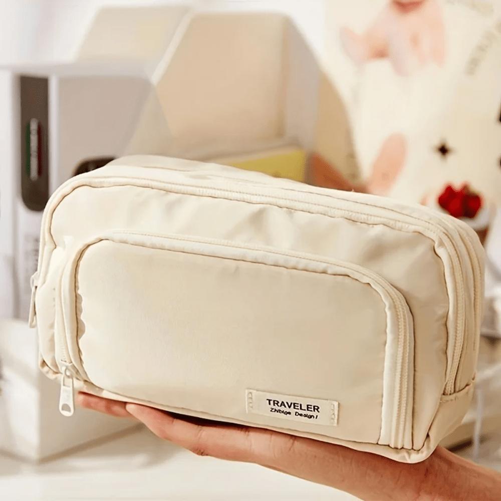 

Вместительный органайзер для многослойного хранения с прочной молнией и стильными цветами - портативная косметичка, сумка для хранения бежевый