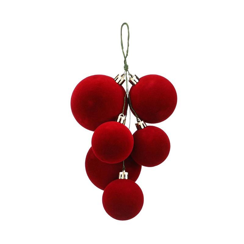 Wine Red Flocked Christmas Ball Ornaments Set Of 6 Tree Hanging Decor Holiday Party Home Festive Decoration