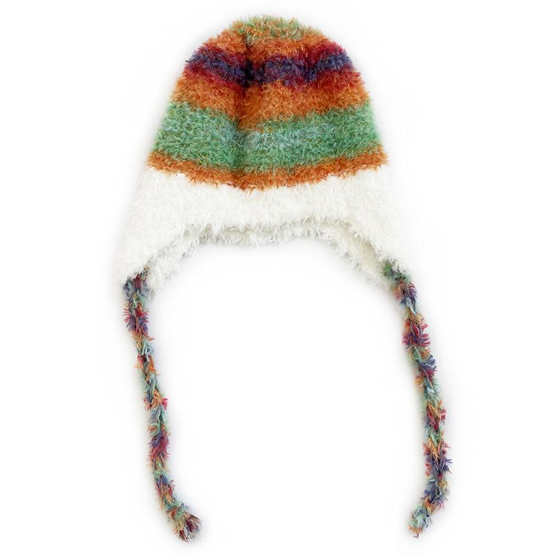 Korean Style Children's Colorful Plush Knit Hat - Soft, Warm Wool with Ear Protection