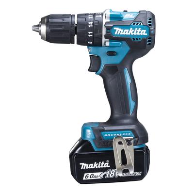 Makita Genopladelig Slagboremaskine 18V6Ah med 2 og Kasse HP487DRGX Blå Batterier, Oplader,