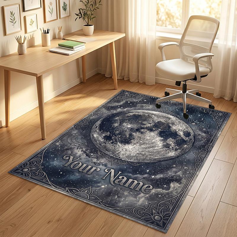Moonlit Cat Theme Soft Crystal Velvet Rug Custom Name & Text Print Non Slip Floor Rug for Bedroom Living Room