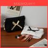 Polyester Striped Makeup Bag With Lace And Bow For Daily Use