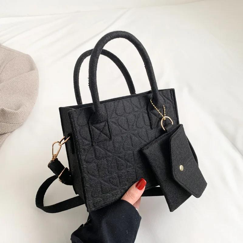 Korean Version Minimalist Embossed Felt Lightweight Handbag  New Single Shoulder Diagonal Span Two-Piece Bag For Women