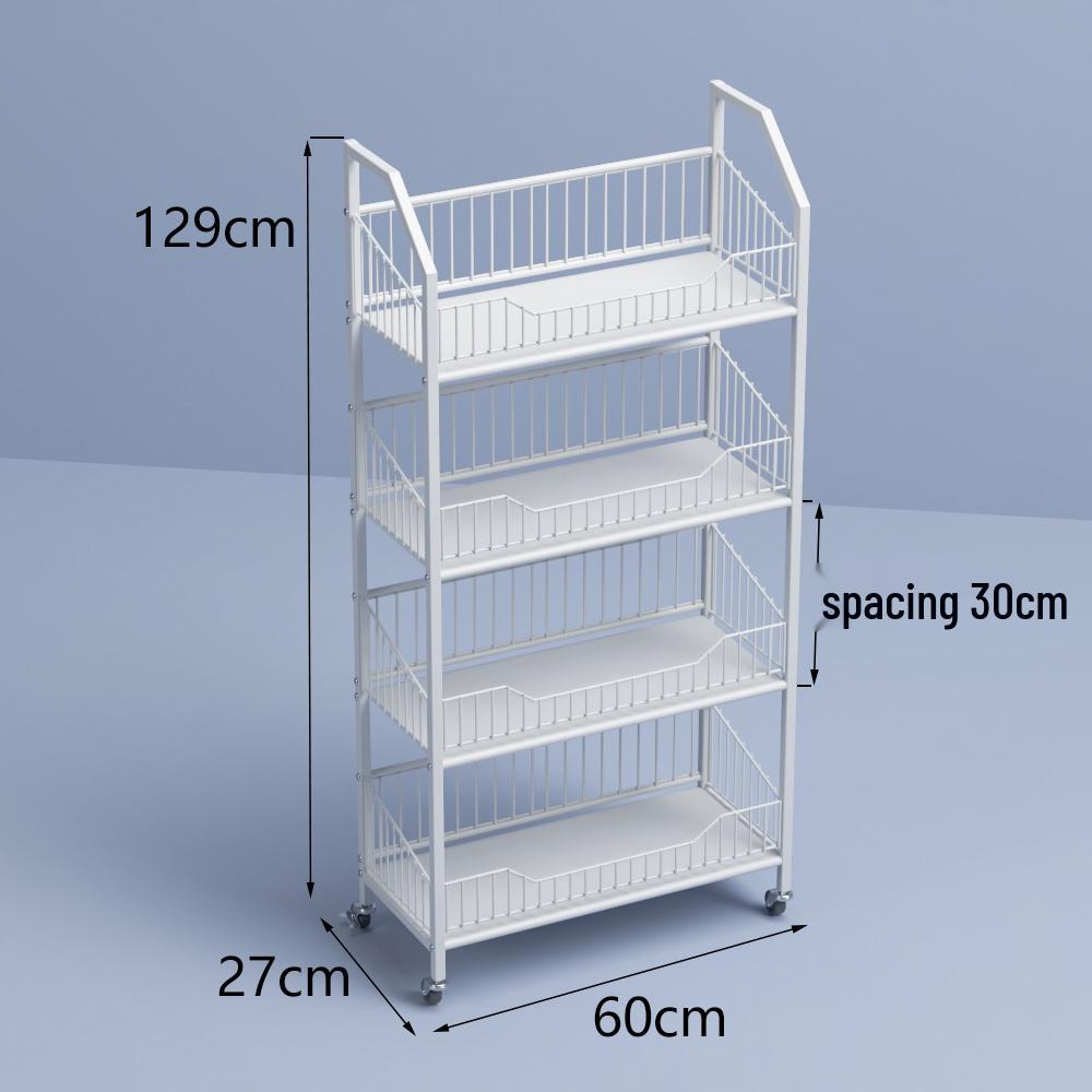 Freestanding Multilayer Snack & Beverage Display Rack for Convenience and Home Use