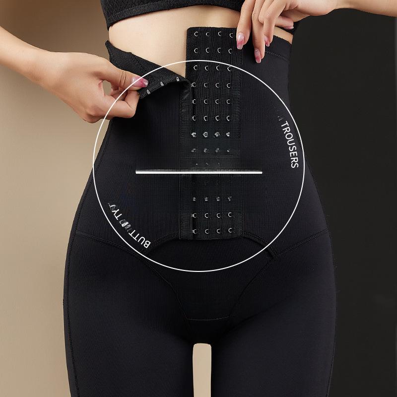 Pantaloni Modellanti Senza Cuciture a Vita Alta con Controllo Pancia e Bottoni Regolabili