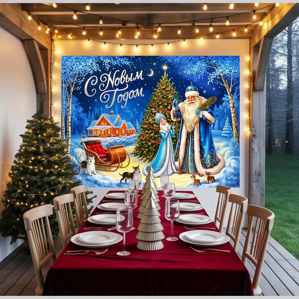2D flat 1pc Russian New Year Happy theme with patterns of Grandpa Frost and Snow Maiden, suitable for Christmas decoration