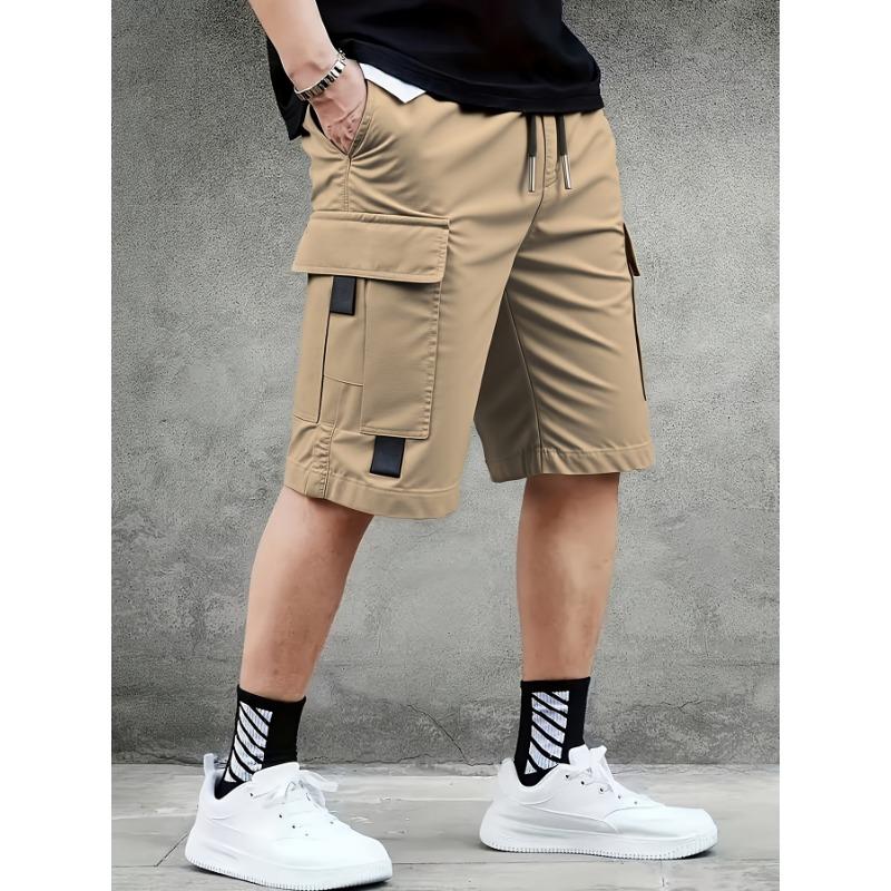 Men'S Summer Multi-Pocket Cargo Shorts, European Size Casual Shorts, Outdoor Sports Shorts, Fabric, Drawstring Waistband