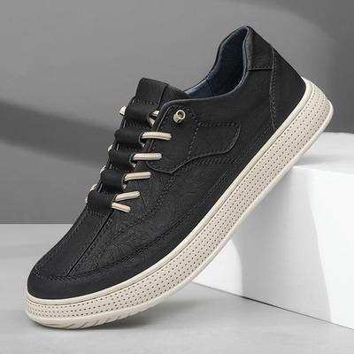 Herren Herbst Rundkopf Board Schuhe Rindsleder Oberfläche atmungsaktiv neue lässige kleine weiße Schuhe dicke Sohle Low Top Sport Herrenschuhe