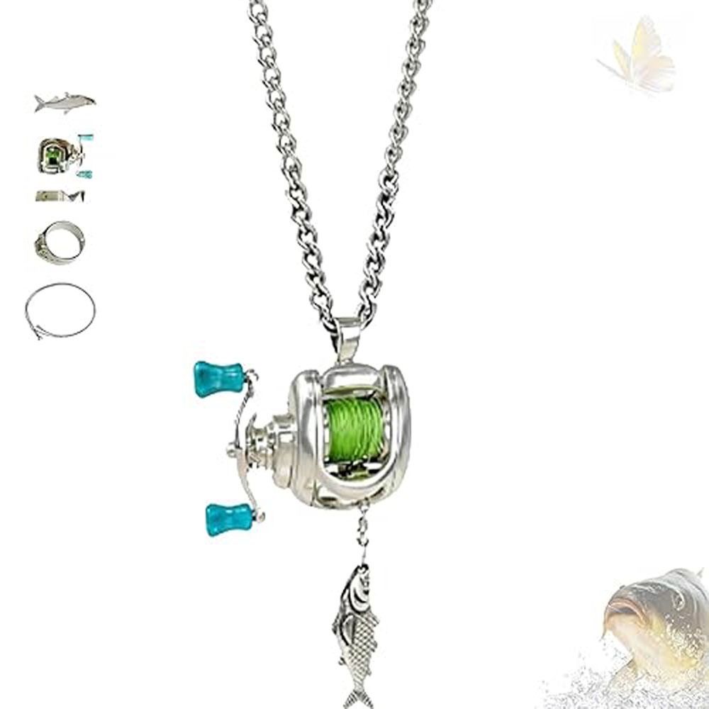 Creative Gift with Rotatable Handle Mini Fishing Reel Necklace Alloy DIY Fishing Reel Ring Backpack Keychain Jewelry Accessories
