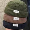 Thick Knitted Beanie Cap Solid Color Cuff Trawler Hat Retro Docker Cap