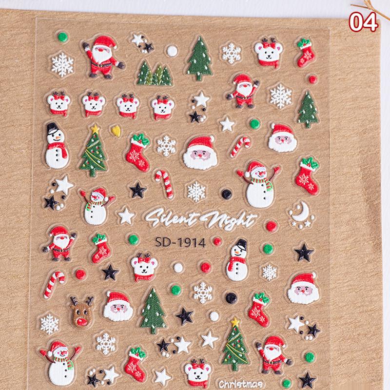 Christmas Lovely Cartoon Bowknot Santa Claus Snowman Christmas Tree Elk Snowflake Nail Art Stickers Xmas Cute Manicure Decals