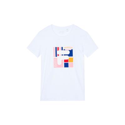Fila Bedrucktes Amerikanisches Vintage Enganliegendes Rundhals Kurzarm T-Shirt Damen Oberteile Weiß F51W328151FWT