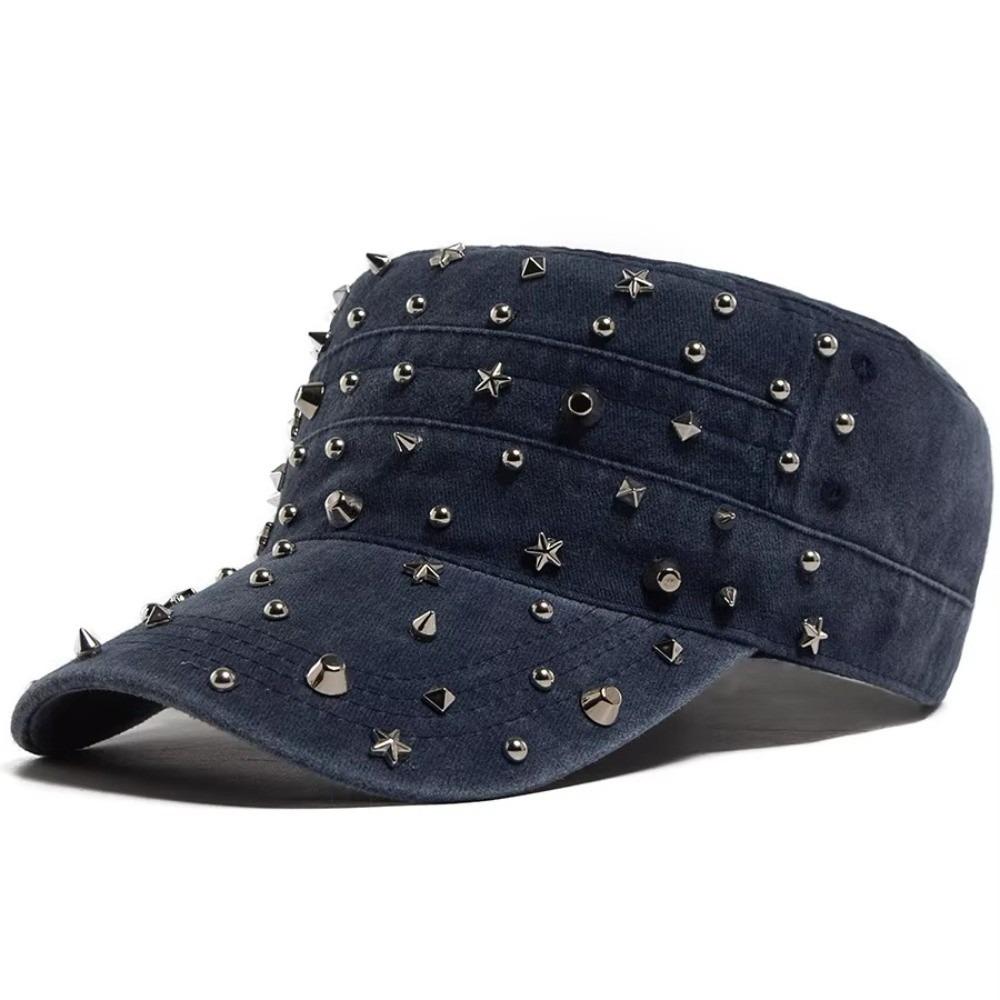 Adjustable Flat Hat Cap Rivet Design Trucker Hat Vintage Baseball Cap  For Women Men