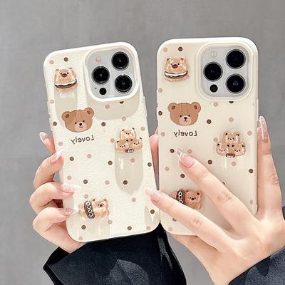 Leather Pattern Three-dimensional Polka Dot Cartoon English Bear Suitable for Apple 16promax Mobile Phone Case IPhone