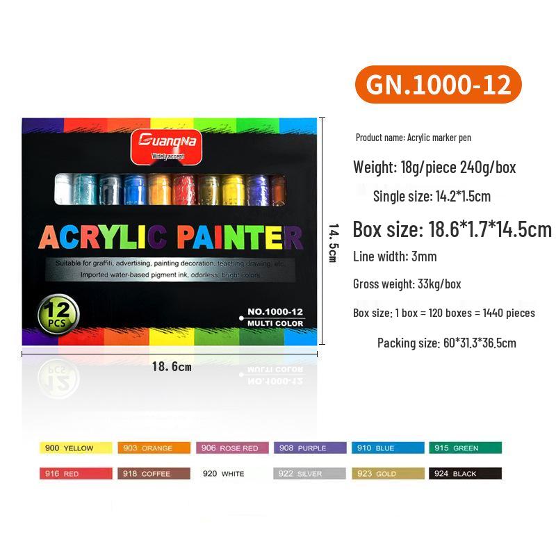 

Акрилові маркери Guangna 1000, 48 змивних кольорів для розпису кераміки, каменю, графіті, маркери на водній основі