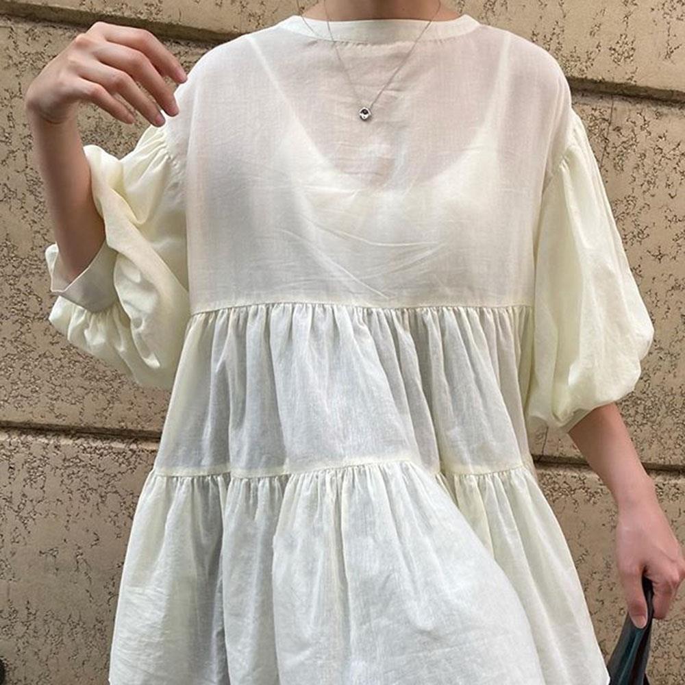 

Женские свободные повседневные рубашки весна-лето 2024 г. — японский стиль, рукава-фонарики, однобортные, доступно 7 цветов One Size белый/слоновая кость