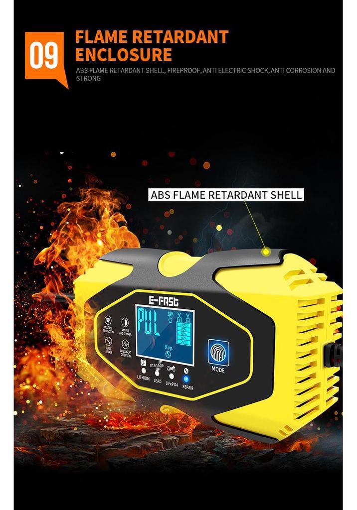 E-FAST Smart Charger for Lithium & Lead-Acid Batteries with Current & Voltage Display for Cars & Motorcycles