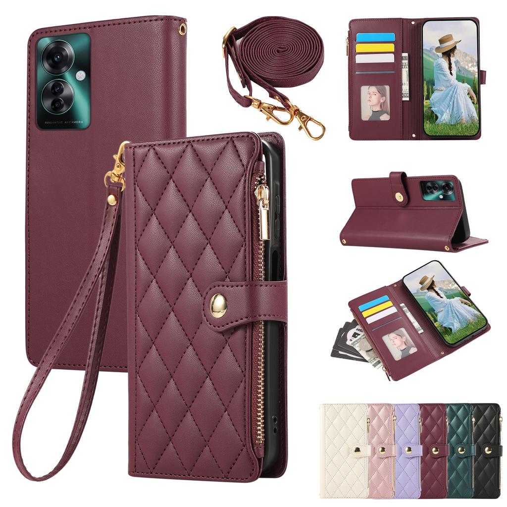 Crossbody Cards Solt Wallet Zipper Bag Leather Case For OPPO A79 A58 A78 A98 A53 A77 A57 A54 A55 Reno 12 Pro 11 F 10 Strap Cover