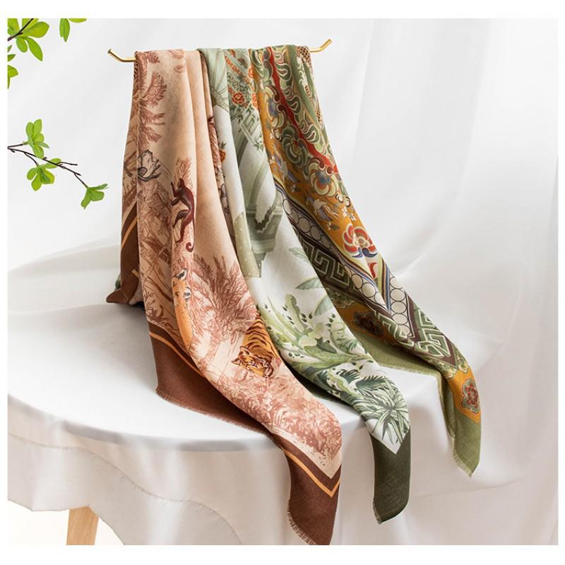 Printed Wool Square Scarf 65cm Fashion Versatile Shawl Neck Wrap Women