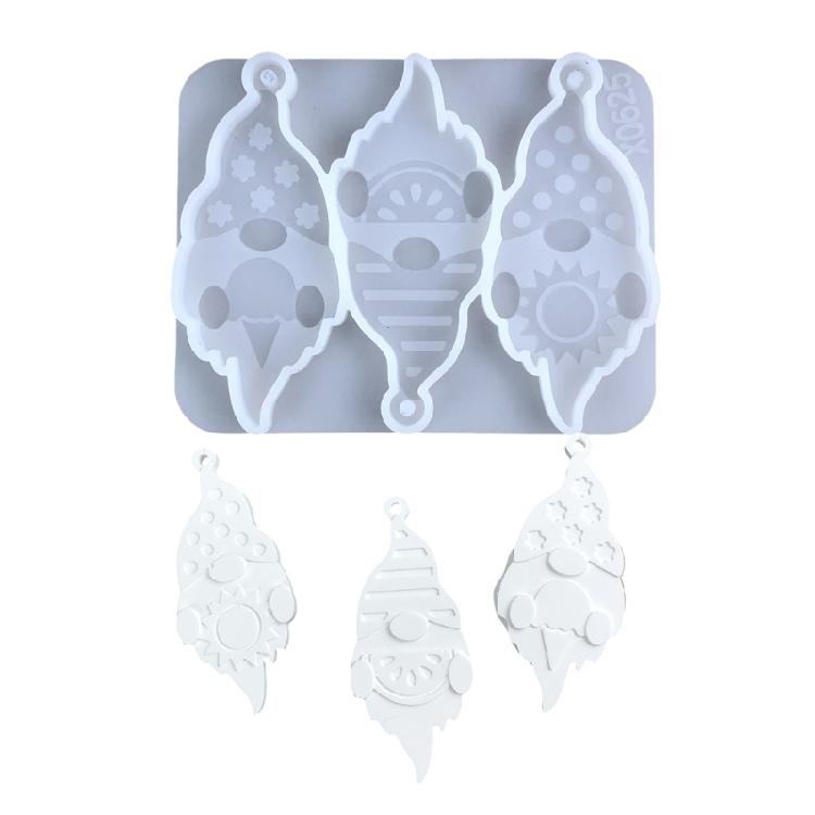 

3 Cavity Silicone Keychain Moulds Pendant Mold Gnome Shape HandmadeJewelry Molds with Hole Suitable for Making Pendants 1