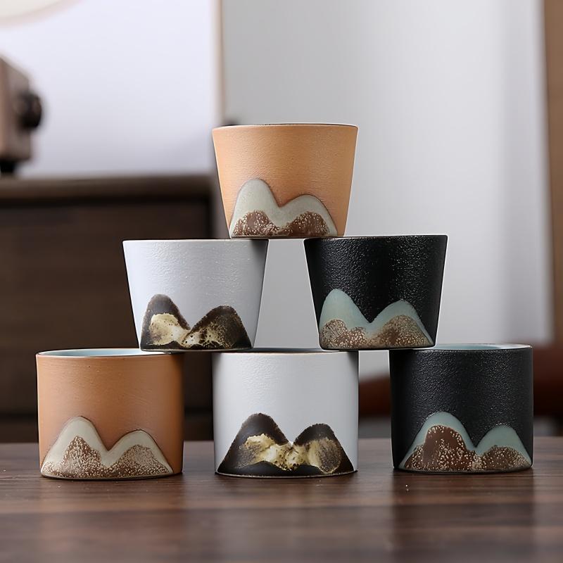 50ml/55ml Hand Drawn Mountain Shape Teacup Retro Ceramic Tea Cup Kung Fu Tea Set Coffee Cup Small Water Cup Porcelain Teaware