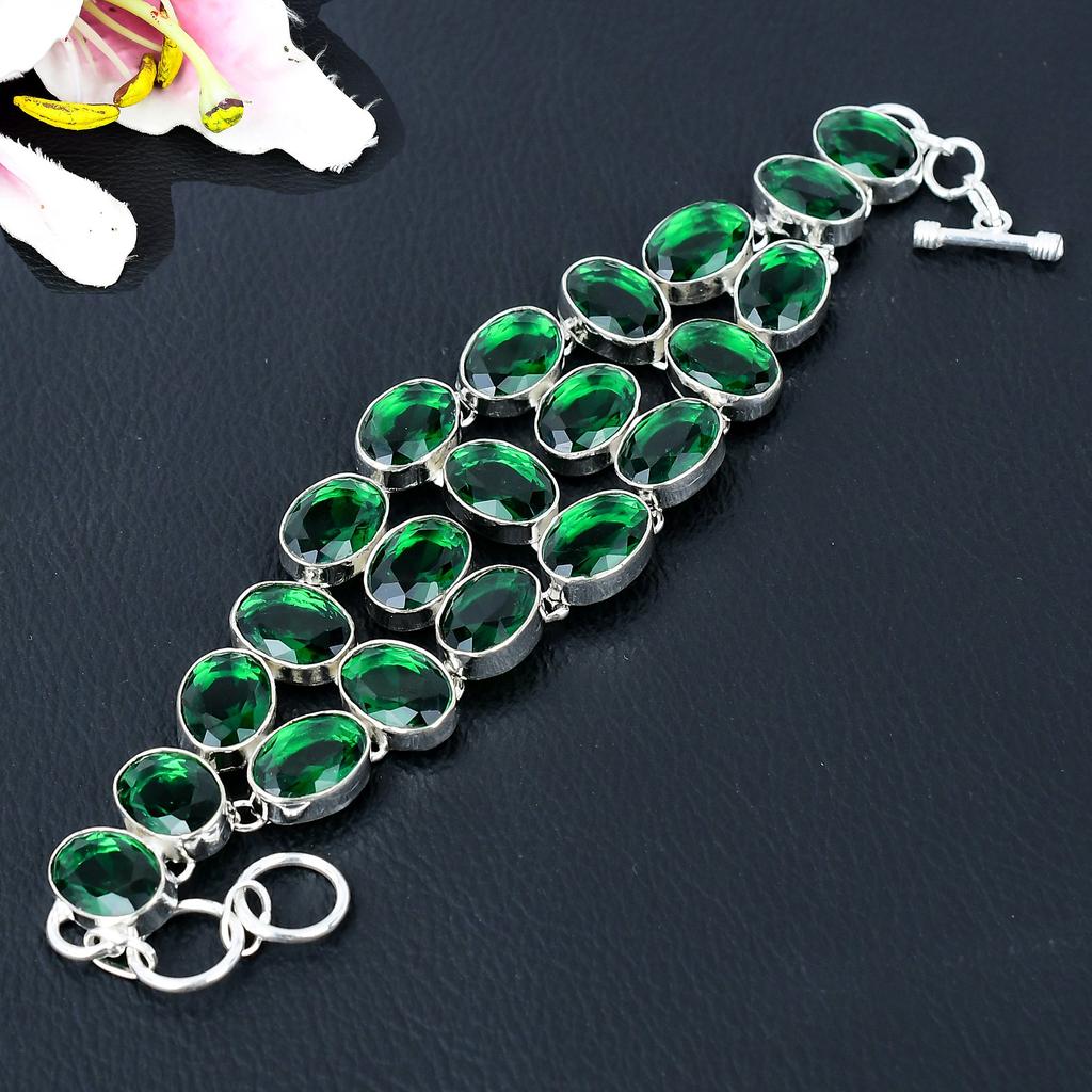 Chrome Diopside Gemstone Handmade 925 Sterling Silver Bracelet 7-8" KG-375