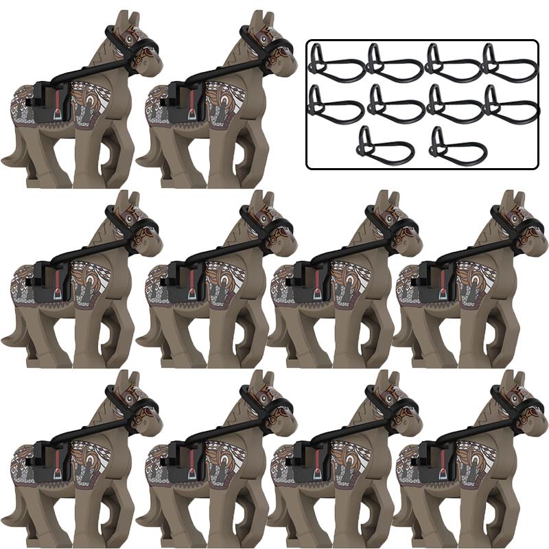 Military Building Blocks Solider Knights Figures Gifts Equipments Accessories Mount Medieval Ancient Warhorse Saddle Horse Rope