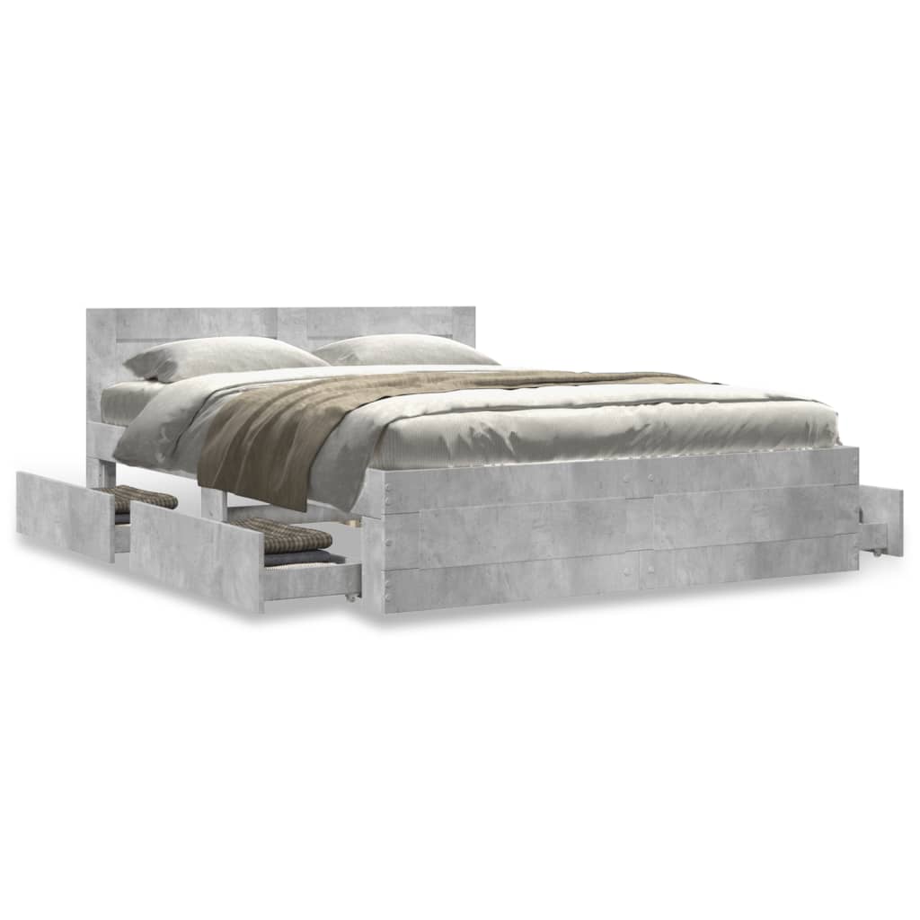 Bed Frame with Headboard Concrete Grey 120x200 cm Engineered Wood