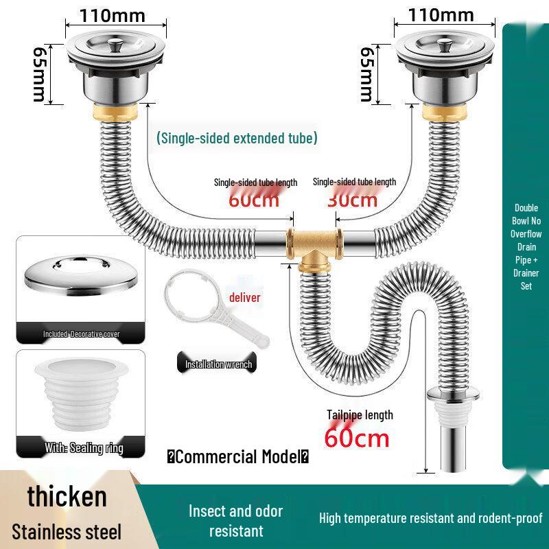 

Commercial Double-Bowl Stainless Steel Sink Drain Pipe