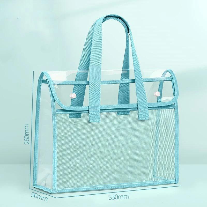 Прозрачная папка для документов формата А4 большой вместимости водонепроницаемая ПВХ застежка-кнопка для хранения и организации офисных и школьных принадлежностей 1PCS синий 1440₽