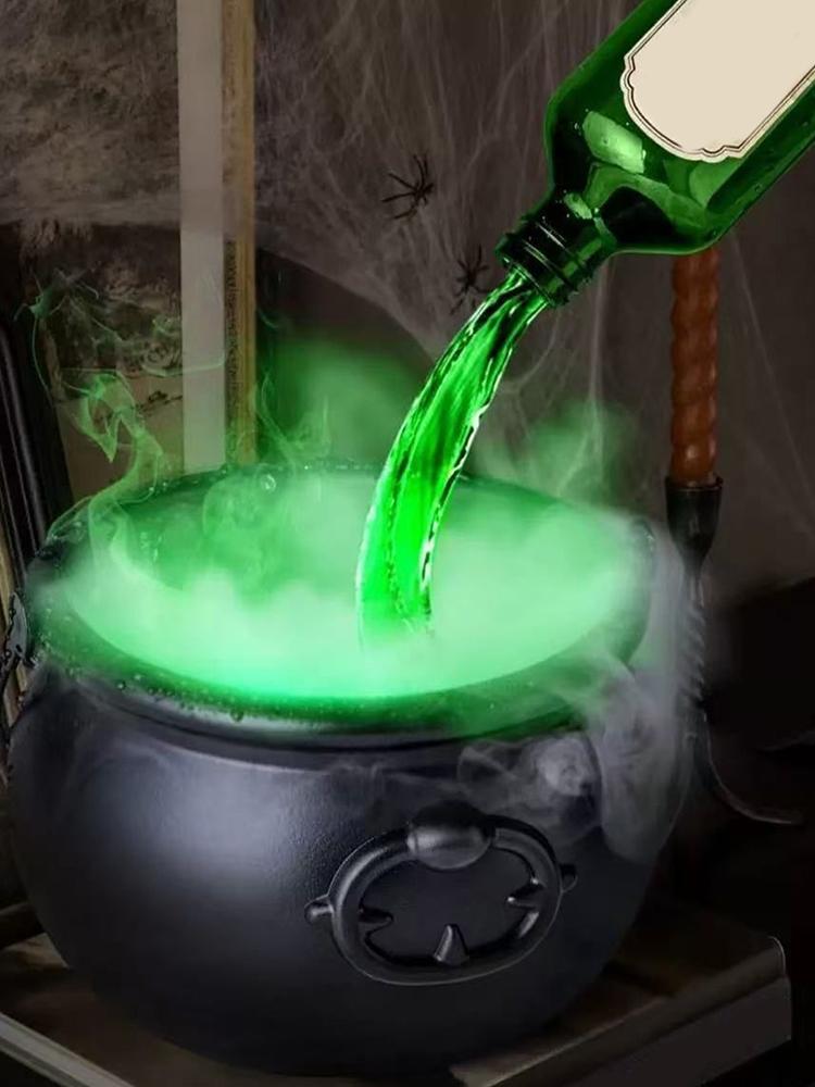 Halloween Black Witch Jar Cauldron Diffuser Cauldron Pot Bubbling Pot With Floating Potion Bottles Spooky Holiday Supplies