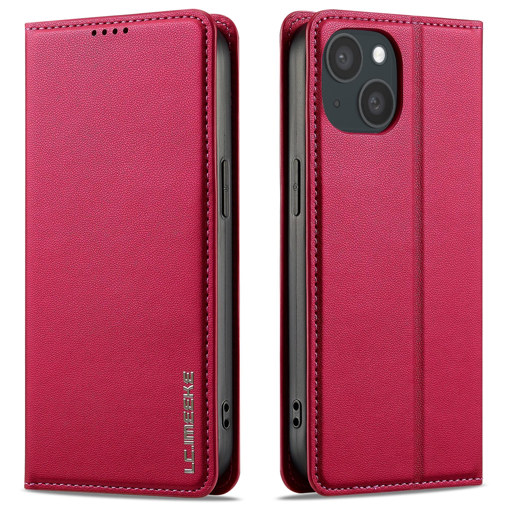 LC.IMEEKE L1 Series for iPhone 15 Plus Case PU Leather Wallet Stand Protective Phone Cover E