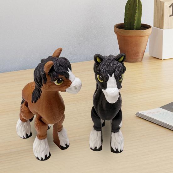 3D Printed Horse Ornament Simulation Pony Fidget Toy with Movable Joints Articulated Animal Model Educational Toy Home Office Decoration