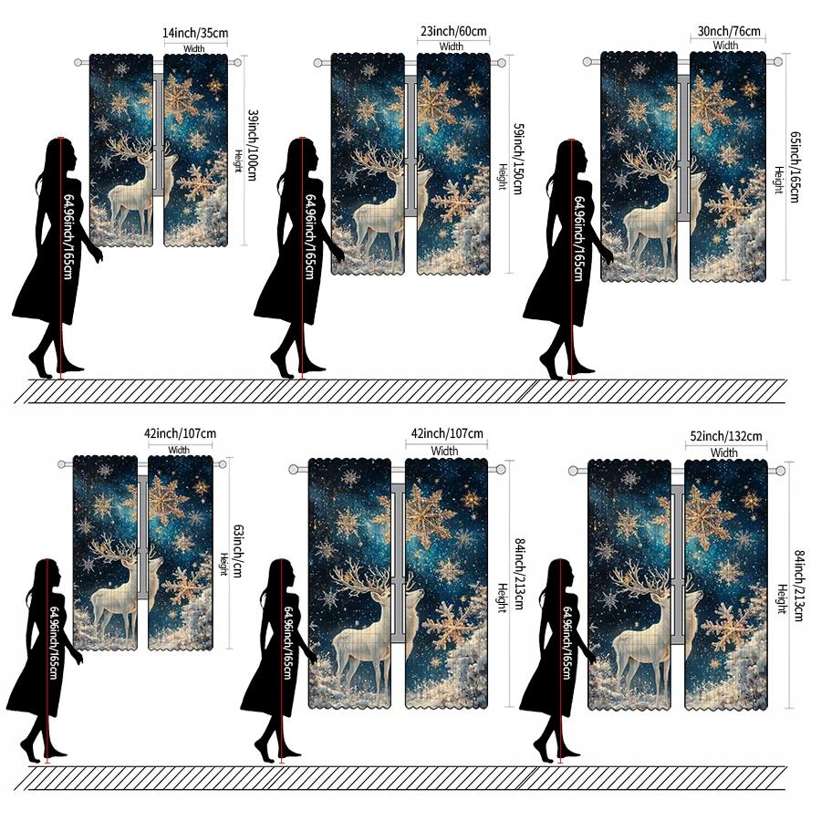 2 pieces - Christmas snowflake and elk print curtains   Christmas decorations   home decorations   room decorations